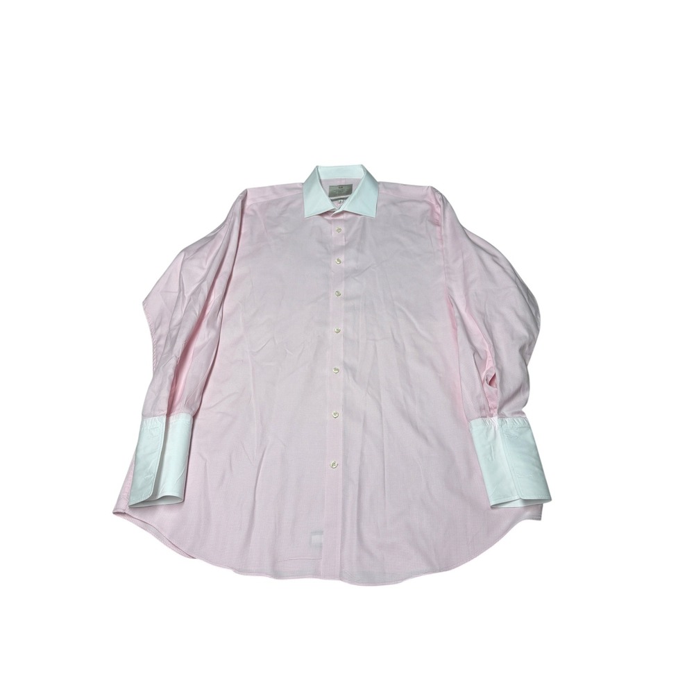 Hawes & Curtis Pink Contrast Collar French Cuff Dress Shirt Mens 18 36 Classic
